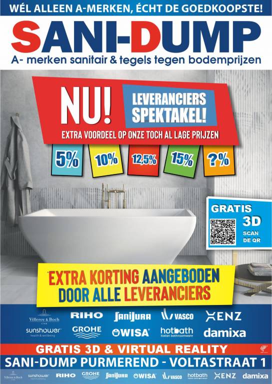 SANI-DUMP WÉL DE A-MERKEN, ÉCHT DE GOEDKOOPSTE A-merken sanitair & tegels tegen bodemprijzen | Nieuw-volendam.nl